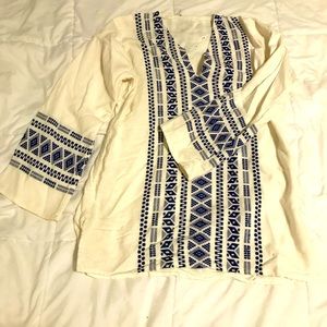 Blue and white cotton pullover. Possibly homemade butvery high quality. Medium G